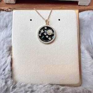Black Enamel Rhinestone Planets Necklace
